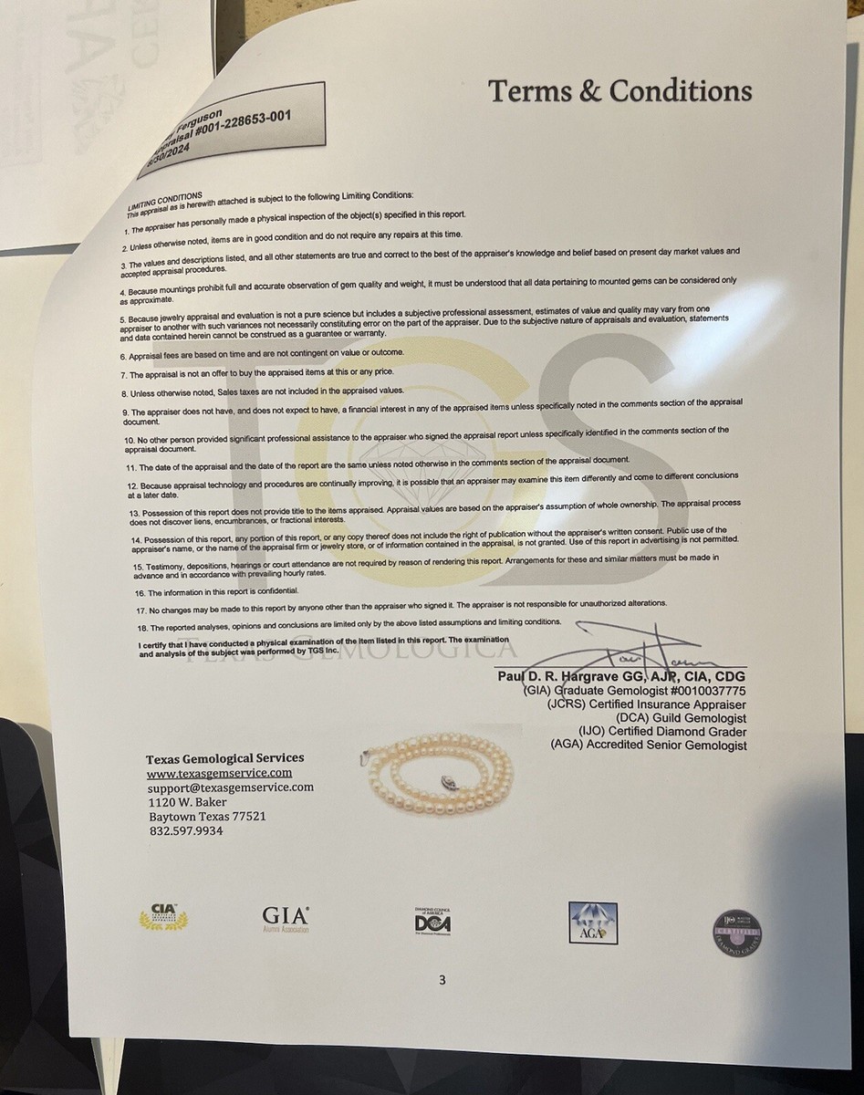 Quality Pearl Necklace With Appraisal Worth Over $3700!