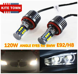 2Pcs 120W LED Canbus Error Free Angel Eyes Light Headlight Lamp For BMW E90 E92