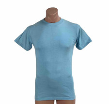VTG 70s Anvil Solid SKY BABY BLUE T-Shirt S USA MADE BLANK EUC Single Stitch