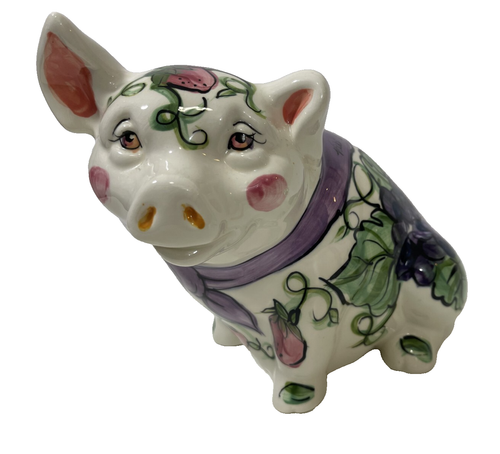 Vicki Carroll Ceramic Pig Piggy Bank Fruit Vegetables Bon Appetite HTF - Picture 7 of 11