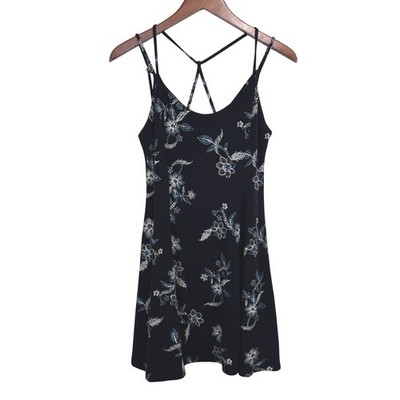 Aeropostale Floral Mini Dress Navy Blue Strappy V-Neck Womens Medium