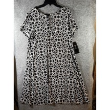 MSK Womens XL Black White Geometric Lattice O-Ring Keyhole Shift Dress NWT