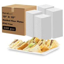 Karat Earth 10”x 10” Paper Square Plate, PFAS Free, Molded Fiber, White - 500 pc