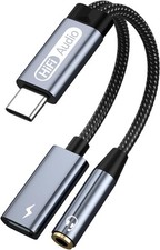 USB C to 3.5mm headphones and charging adapter, 2-in-1 C Black