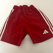 adidas Men's S Red Athletic Shorts White 3-Stripes Drawstring Elastic Waist