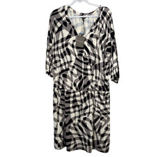 Tommy Bahama Chateau Shadow Dress Size XL Gray Black 3/4 Sleeve V Neck NWT