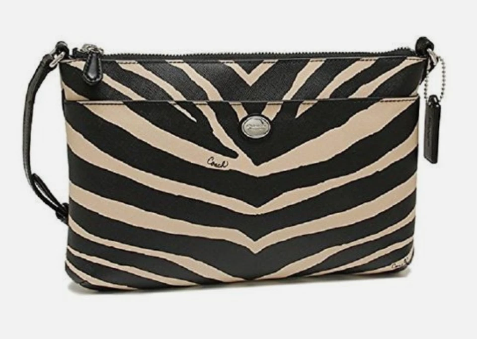 Nuevo Coach Cuero Estampado de Cebra Bandolera Cartera Bolso de Mano Bolso de Archivo de Hombro Dije Foto 3 de 4