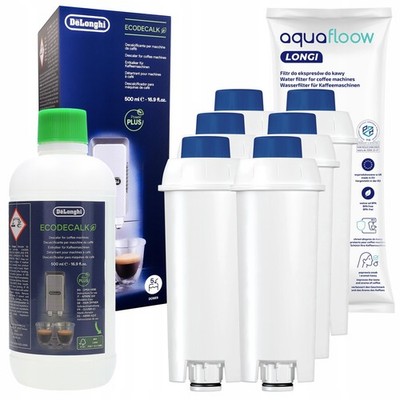 6x Wasserfilter Aquafloow für DeLonghi + original 500ml EcoDecalk Entkalker