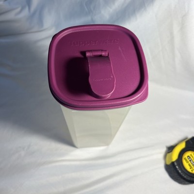Tupperware 2 Quart Slim Line Square Sheer Juice Pitcher #5772D Dark Magenta  Lid