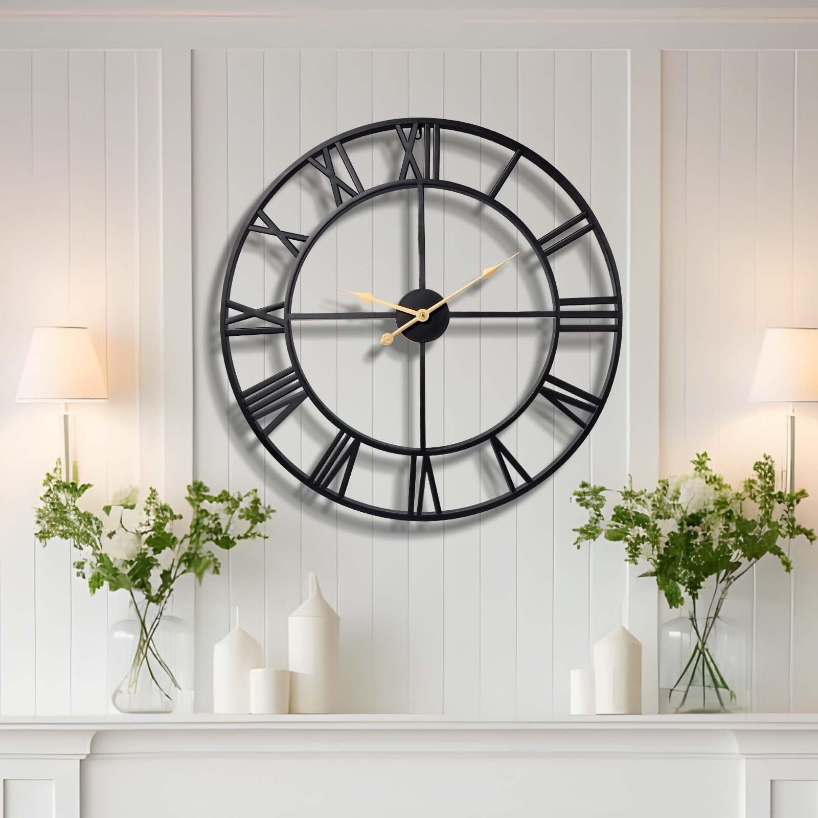 32 Inch Large Wall Clock, Roman Numeral Metal Oversized Wall Clocks for Livin