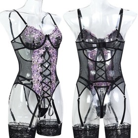 Lingerie Three Piece Set with Garter Straps Sexy Corset Bustier for Women
