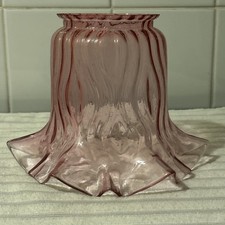 Antique Cranberry Glass Ruffled Tulip Optic Pattern Banquet Oil Lamp Shade
