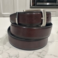 Unbranded Burgundy Black Leather Belt Reversible Men s 40 Silver Buckle Career