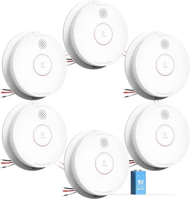 6 x SITERWELL Hardwired Smoke Detector Interconnected + 9V Backup Battery