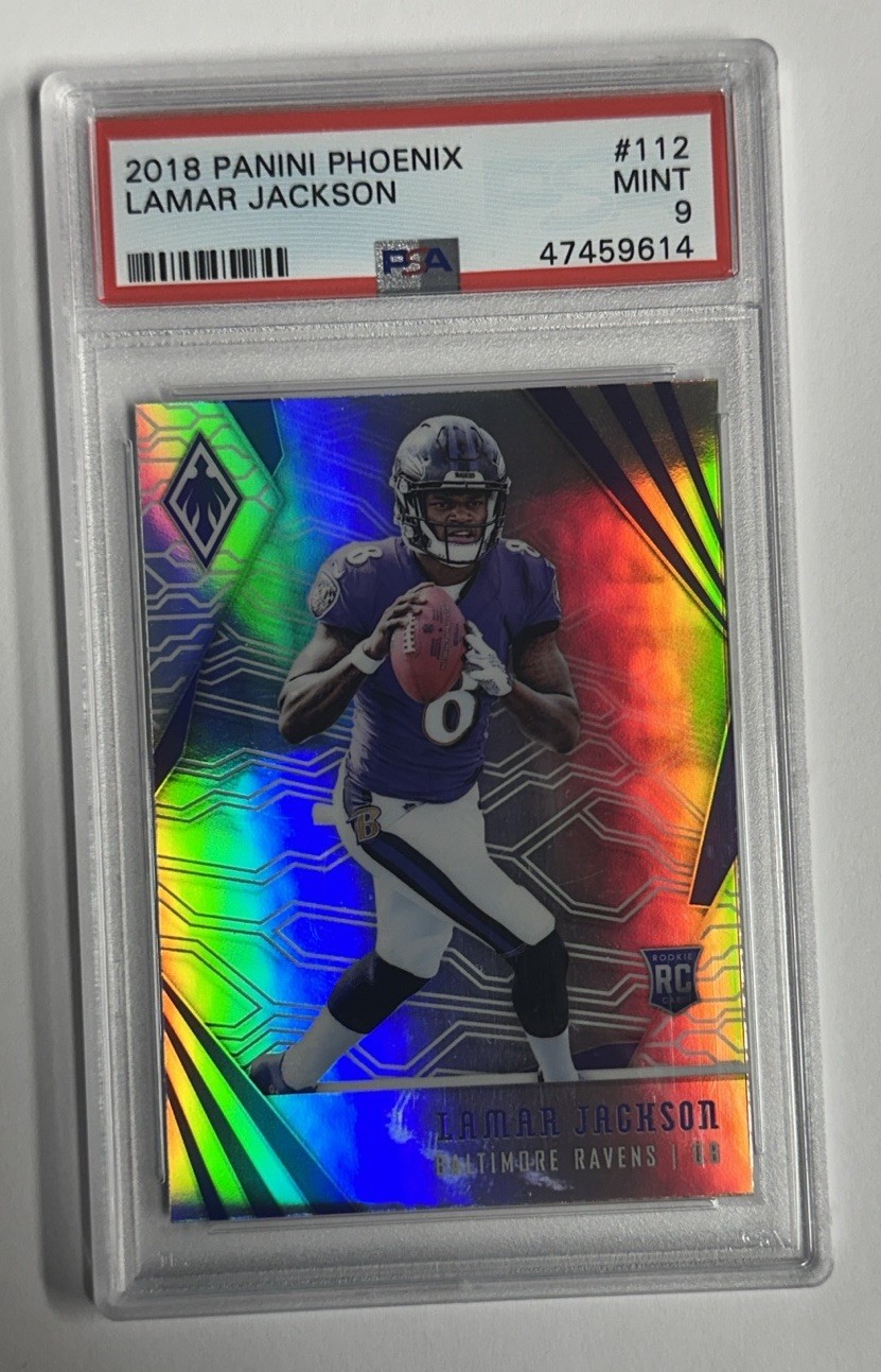 2018 Panini Phoenix Lamar Jackson Rookie RC #112 PSA MINT 9