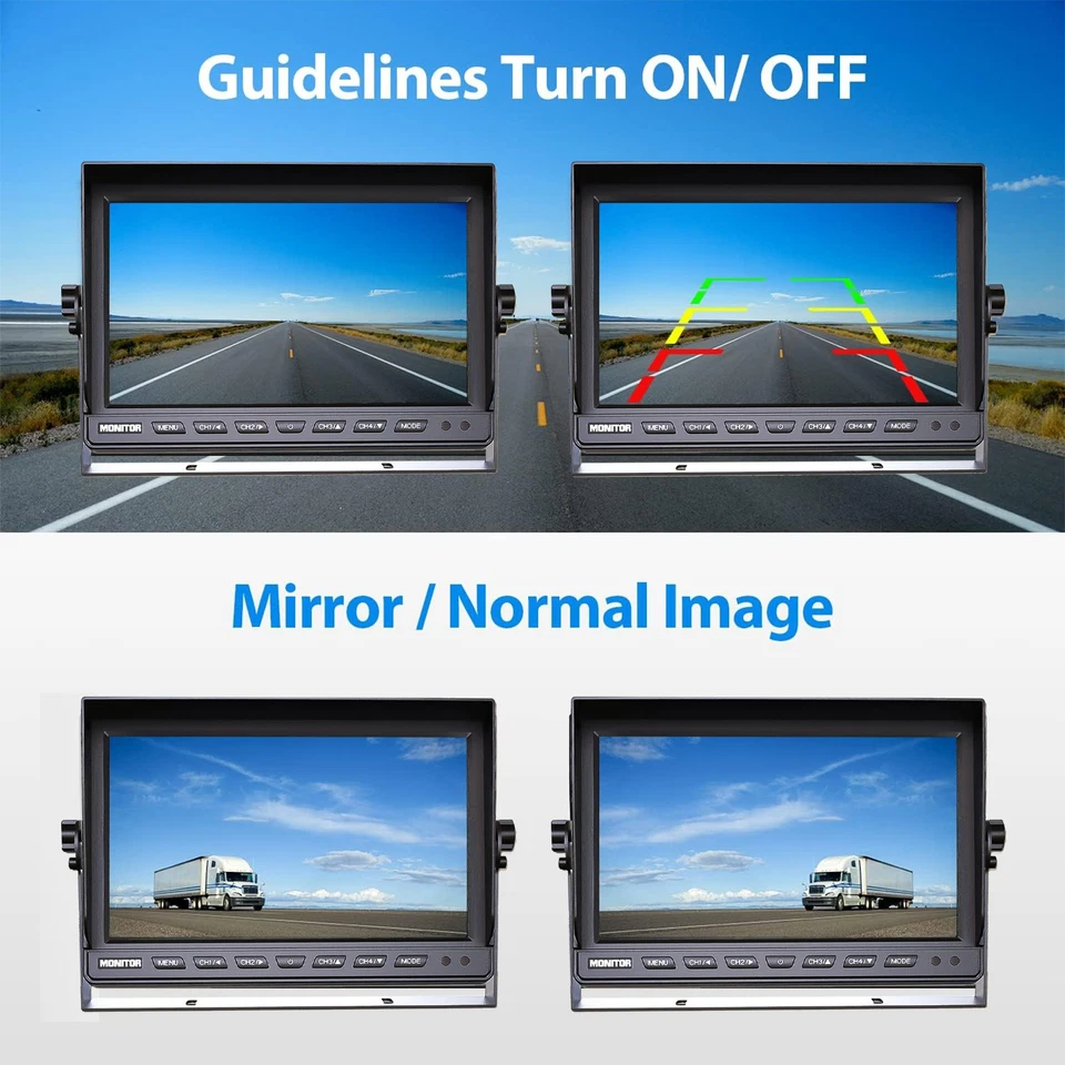 9" QUAD Monitor Backup Camera IR CCD 24/12V For Truck Trailer RV BUS Reversing - Image 2 of 4