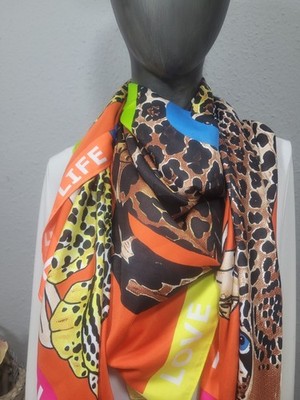 Tuch Schal Maxituch Viscose Leo Muster bunt Happy Love
