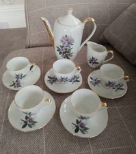 Bavarian ? Fine China Floral Gold Tea Espresso Coffee Set Foreign Vintage