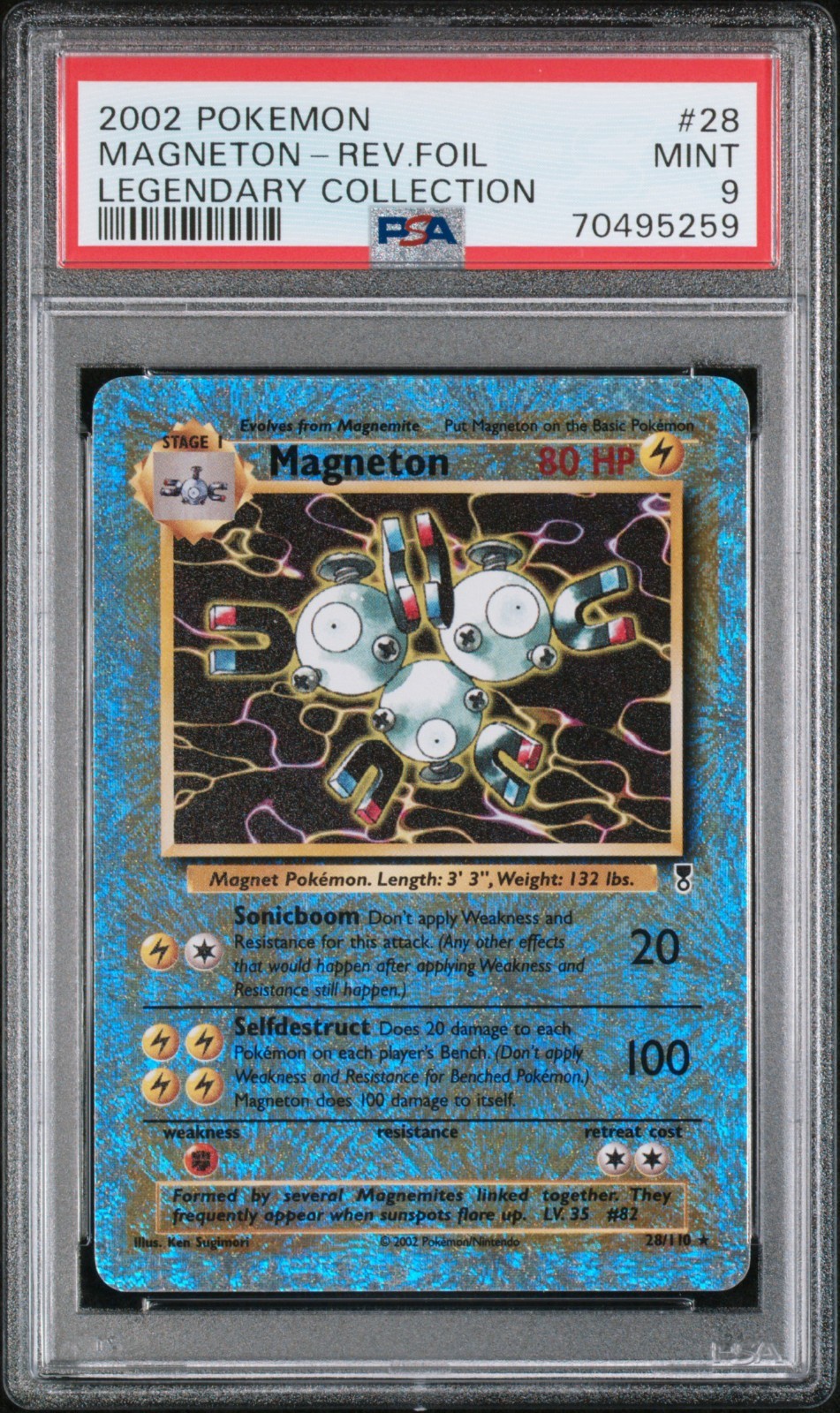 2002 POKEMON LEGENDARY COLLECTION Magneton #28 REVERSE HOLO PSA 9