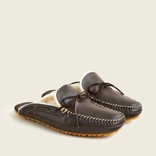 NIB J.Crew Leather Faux Shearling Scuff VIBRAM Slippers Size 8 Pebbled Leather