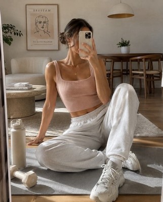 Zara Seamless Ribbed Cropped Tank Top XS Blush Pink Athleisure Minimalist Basics