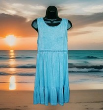 Umgee Women's Small Dress Turquoise Mineral Wash Lace Up Crochet Back Bodice EUC
