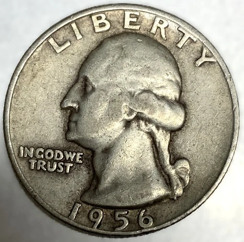 1956 D Washington 90% Silver Quarter Circulated Condition 25c US Coin - 2841