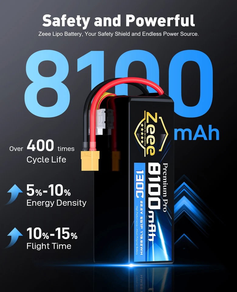 2 x Zeee 22.2V 130C 8100mAh 6с Lipo аккумулятор XT90 ультранизкое внутреннее сопротивление - Изображение 4 из 4