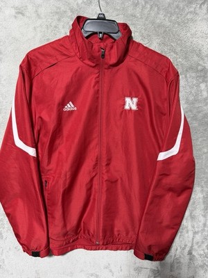 NEBRASKA Corn Huskers Jacket mens L Adidas Windbreaker Full Zip red