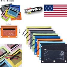 Zippered Pencil Pouch with Mesh View Window 8 Color Set for Organization
