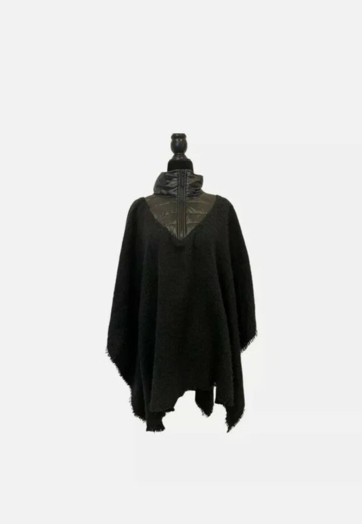 NWT $69 Marc New York Andrew Marc Fleece Pullover Cape Poncho Black One Size