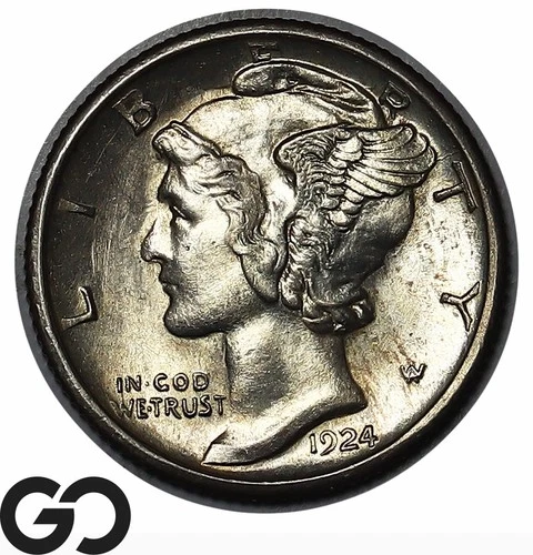 1924-S Mercury Dime, Full Split Bands, RARE Key Date, Choice Gem BU++ FSB