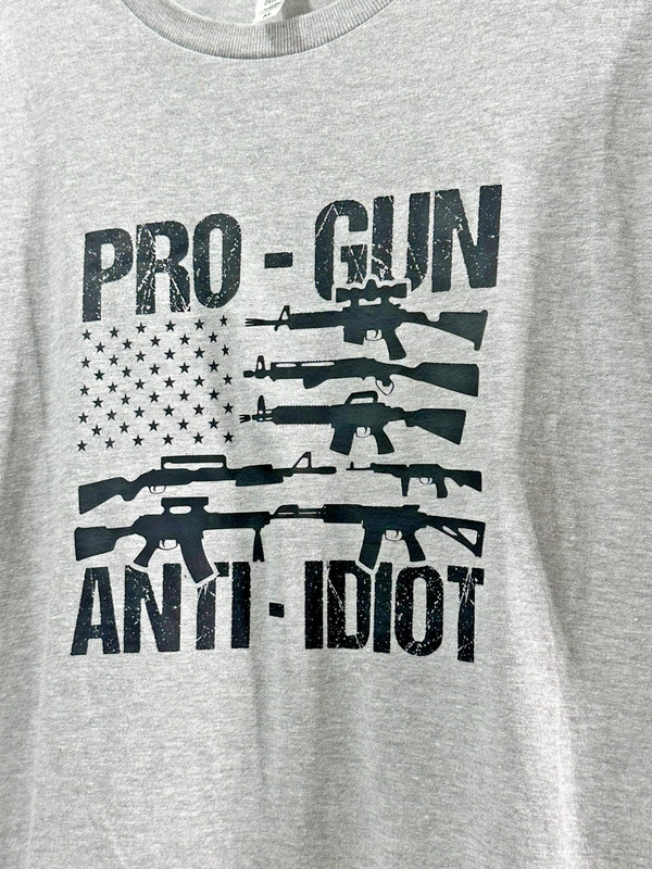 PRO GUN ANTI IDIOT Gun T-Shirt Grey AR-15 RIFLE Tee 2nd Amendment NWT Size XL