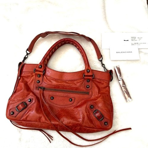 Balenciaga The First 2Way Handbag Terracotta Orange Leather Shoulder Bag Y2K