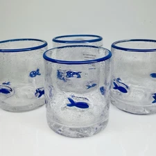 Anthropologie Dupe Fish Whiskey Glasses Cocktail Barware Whale Bar Cart Set of 4