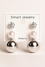 Women  s Double Pearl Drop Earrings with Crystal Studs Elegant Faux Pearl Dangle