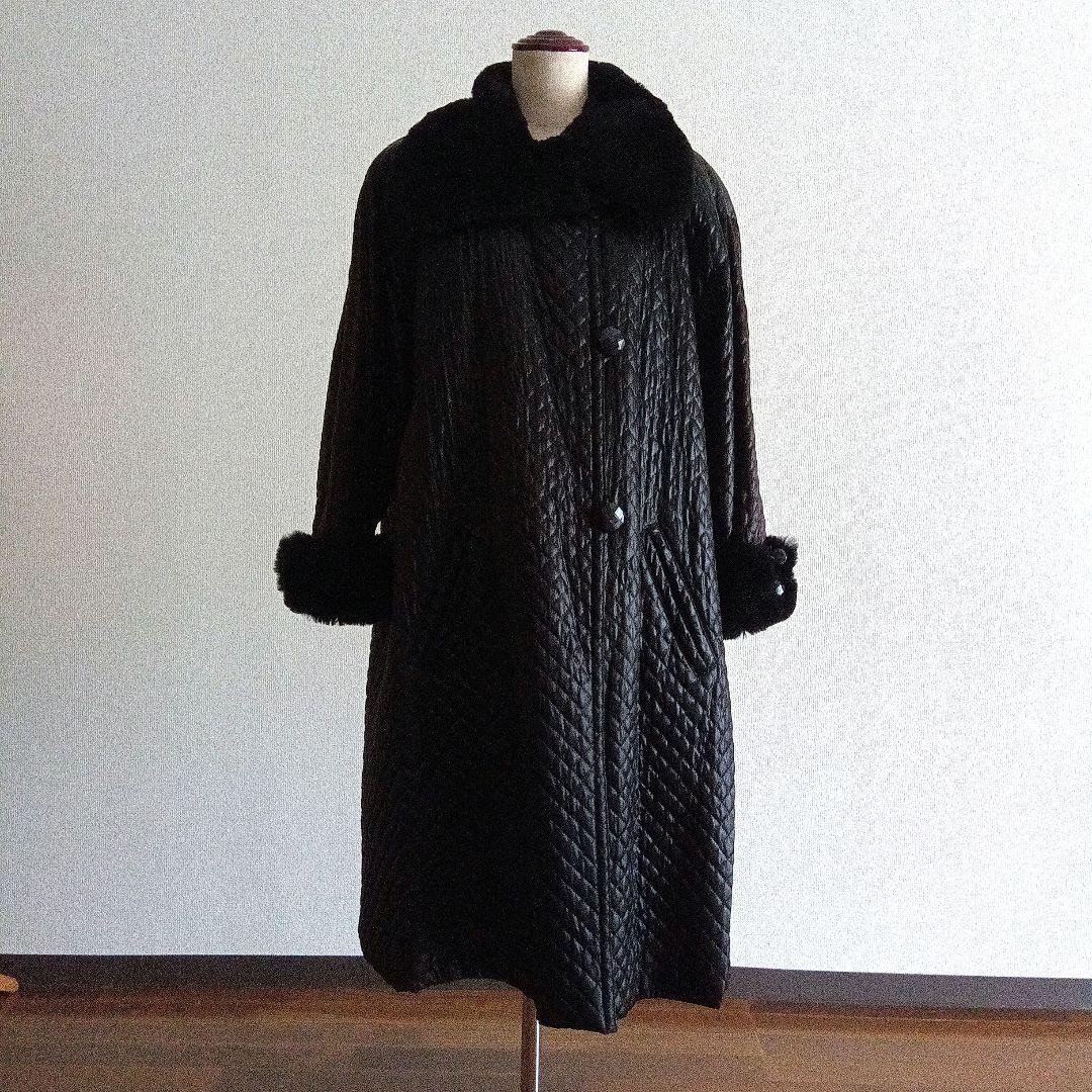 Yves Saint Laurent Long Quilted Coat Black Real Fur Trim Height 104cm Yuk84cm thumbnail 7