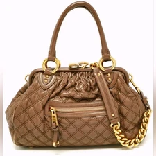 Marc Jacobs Vintage Designer Brown Quilted Leather Handbag Satchel Purse