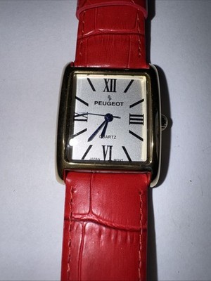 Peugeot 3036 Women's Tank Watch Red Croc Leather Strap Roman Numeral Quartz  | eBay