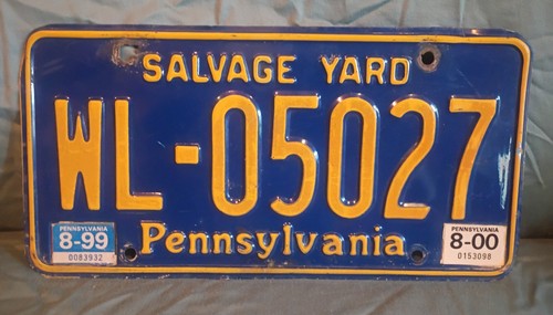 2000 Pennsylvania Salvage Yard Car License Plate Junk Yard License Tag 5027