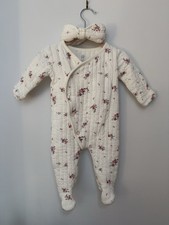 Baby Gap - White Floral Button Up Warm Footed One Piece W/Matching Headband 6-9M