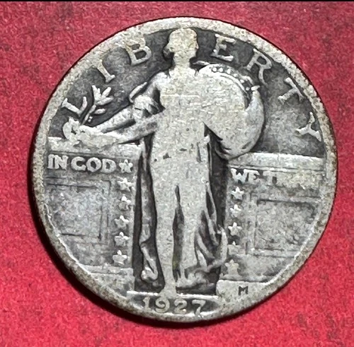 1927 US Standing Liberty SILVER Quarter! "Philadelphia" Mint! Old US Coin!