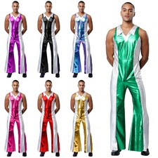 Mens Disco Costume Festival Jumpsuit Hippie Rompers 70S Overall Hip-hop Shiny