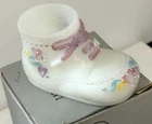 Vintage Fenton Hand Painted Satin Glass Baby Shoe Bootie w/ Original Box