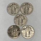 Lot of Five (5) Standing Liberty Quarters slicks/no dates, 90% Silver