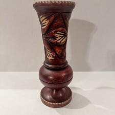 Vintage Hand Carved Wood Vase Wooden 10  Tall Art Home Collectible Decor