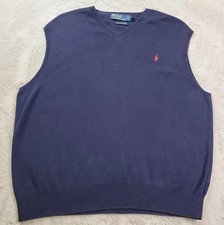 Polo Ralph Lauren Sweater Vest Mens XL Blue V Neck Pima Cotton Knit Pony 90s Y2k