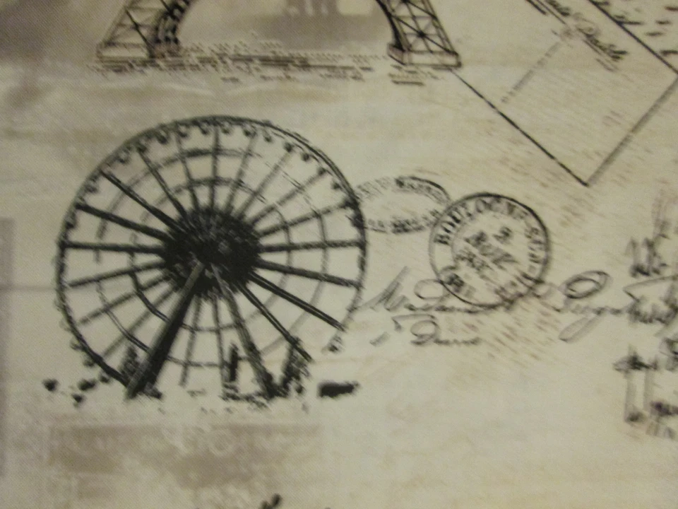 VINTAGE PARIS EIFFEL TOWER MAP SCRIBE TANS COTTON FABRIC BTHY - Image 4 of 4