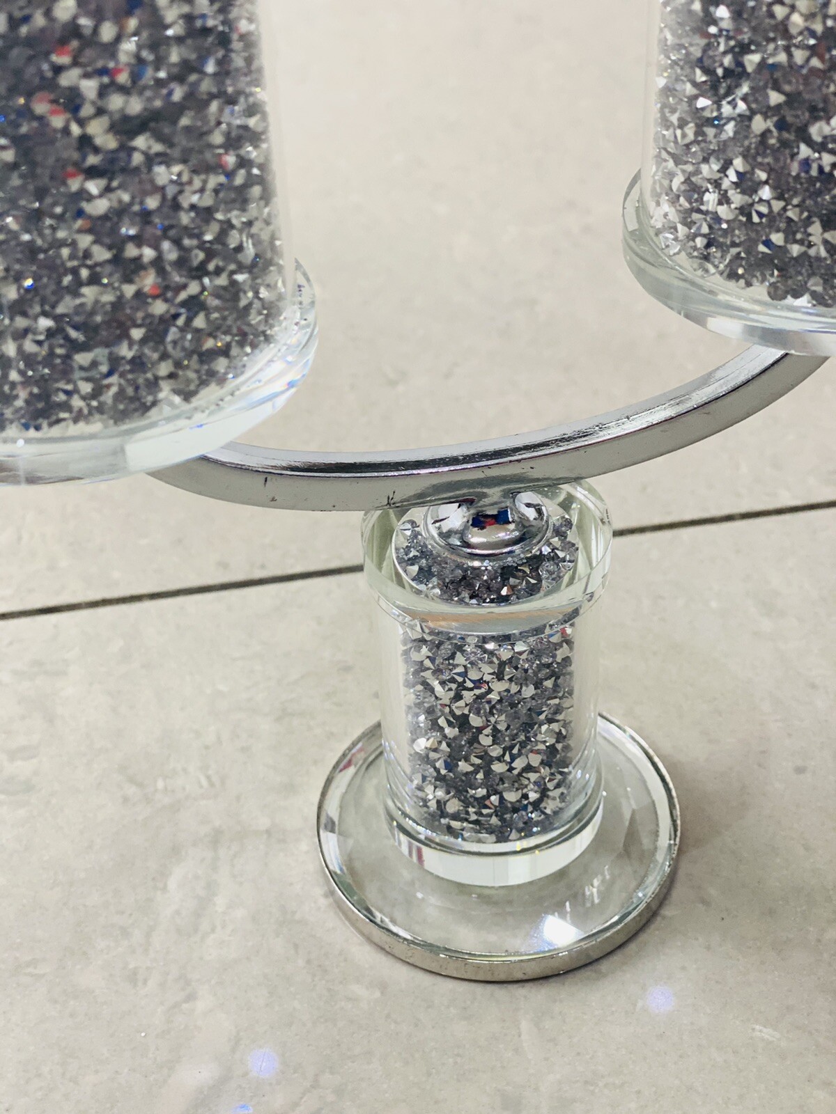 Twin Silver Crushed Diamond Candle Holder, Sparkle Diamante Home Decor
