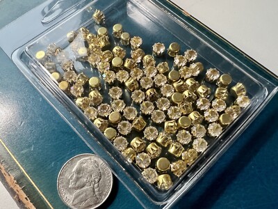 100 Vintage Crystal Clear Rhinestones 5mm Brass Set Jewelry Design Repair